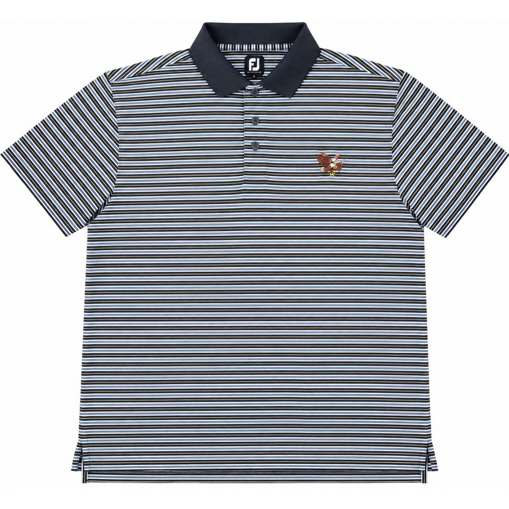 FootJoy Men Golf Polo Shirt Large Black Navy Striped Short Sleeve FJ Performance